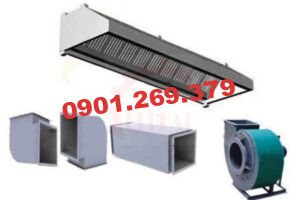 hệ thống hút mùi bếp kèm ống hút gió và quạt hút
