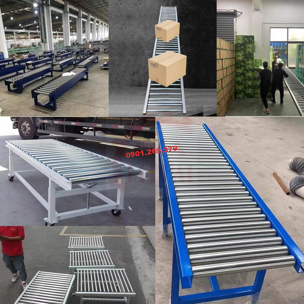 thang lăn hàng inox cho kho hàng khu công nghiệp