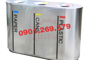 thùng rác inox công nghiệp phân loại 3 ngăn